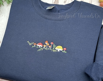Mushroom Embroidered Sweatshirt, Custom Embroidered Crewneck Sweatshirt, Mushroom Shirt, Nature Sweatshirt, Cottagecore Aesthetic Sweatshirt