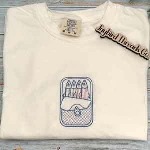 Sardines Embroidered T-Shirt, Comfort Colors Embroidered Shirt, Fisherman Embroidered Tee, Women&#39;s t-shirt, Custom Embroidered Sardine Shirt