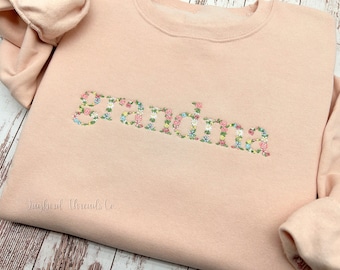 Grandma Embroidered Sweatshirt, Custom Embroidered Sweatshirt, Grandma Crewneck Sweatshirt, Floral Grandma Embroidered Shirt, Gift for Mom