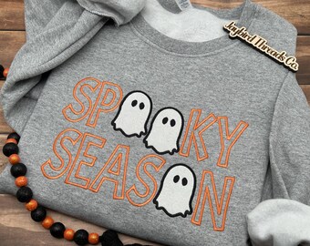 Spooky Season Embroidered Sweatshirt, Custom Embroidered Crewneck Sweatshirt, Fall Shirt, Halloween Sweatshirt, Halloween Shirt