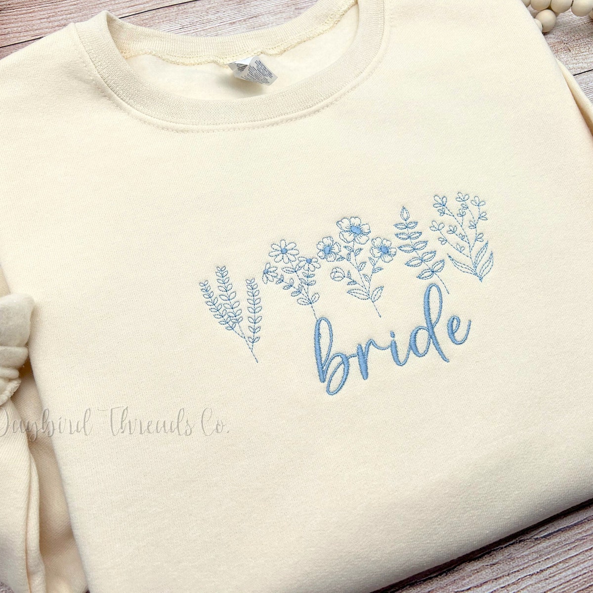 Bride Wildflowers Embroidered Sweatshirt, Custom Bride Embroidered Crewneck Sweatshirt, Bride Floral Shirt, Bride Shirt, Bridal Party Shirt - Etsy