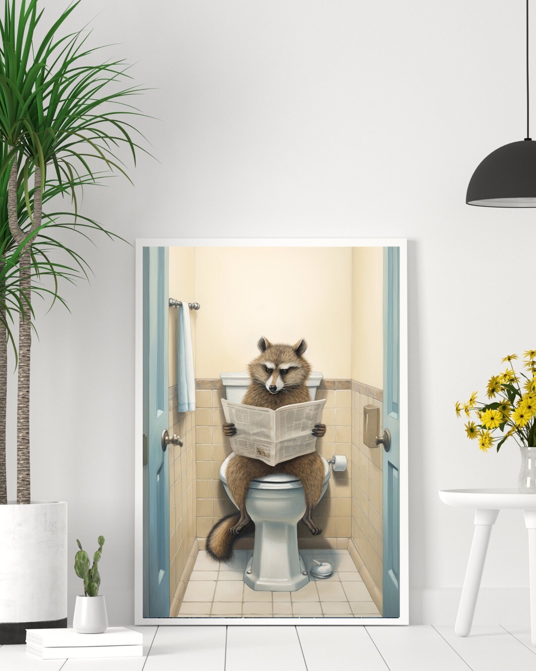 Raccoon Sitting on the Toilet Reading Newspaper Funny - Etsy