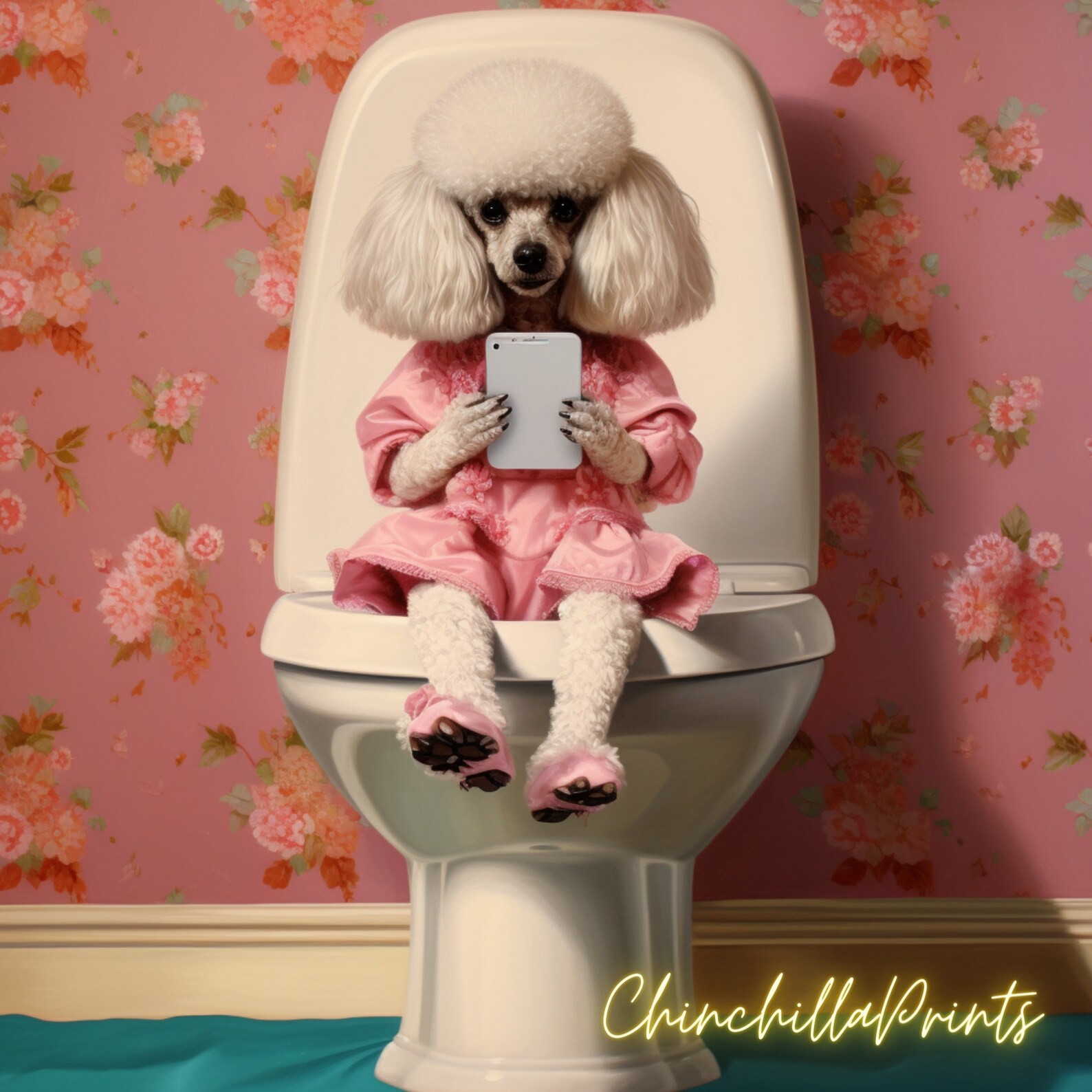 5 Poodle White Miniature Poodle Shabby Chic Style Sitting on Toilet ...