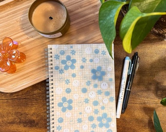 Blue and White Retro Grid Notebook - Spiral Bound