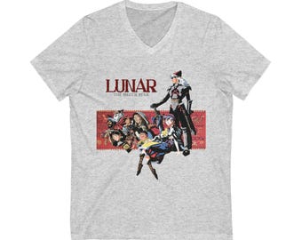 Lunar The Silver Star Unisex Jersey Short Sleeve V-Neck Tee - Retro, Sega, Sega CD, Video Games, Anime