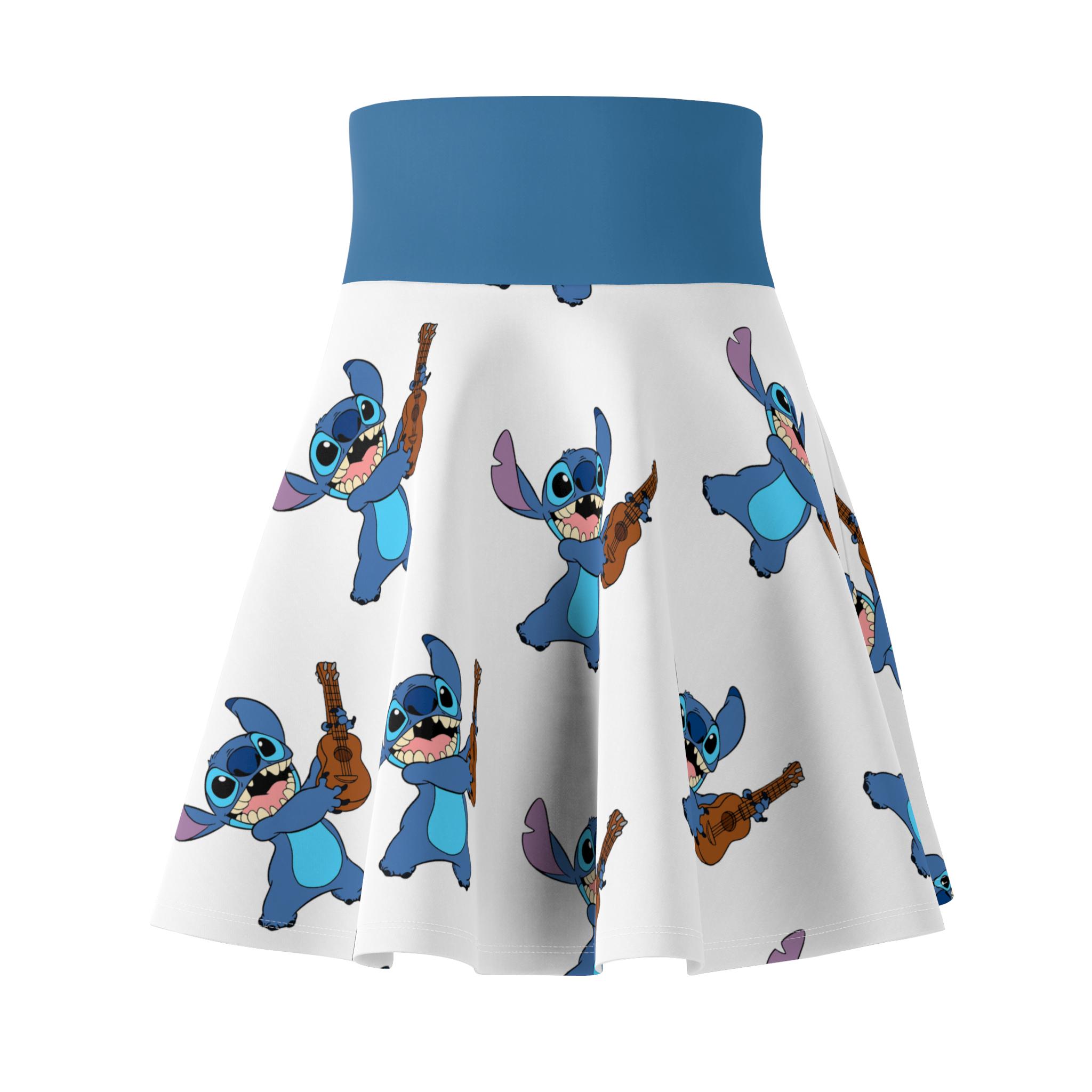 【WONDER WONDER】Ricky Stitch Juri Training Long Skirt Stitch W/ Guitar (lilo and Stitch) Women's Skater Skirt (AOP
