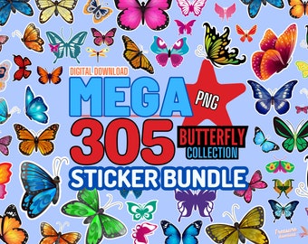 305 Colorful Cute Butterfly Printable Stickers Mega Bundle PNG files Instant Download