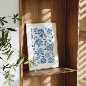 Vintage Blue Watercolor Chinoiserie Artwork, INSTANT Digital Download, Love Shack Fancy Hydrangea Flower Print, Light Blue Textile Wall Art