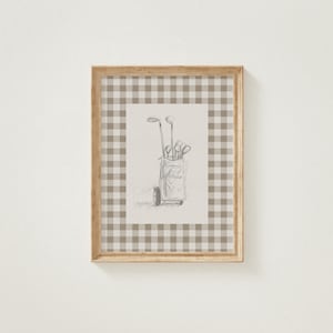 Boceto de arte vintage, impresión de palo de golf para regalo, póster de descarga digital instantánea, arte mural de galería de género neutro, guardería deportiva estilo cottagecore