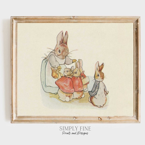 Pierre Lapin avec mère, chambre d'enfant lapin, impression Beatrix Potter imprimable, art de la chambre d'enfant Peter Rabbit, Beatrix Potter - orientation paysage