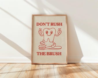Red Dental Art, Groovy Trendy Dental Office Decor, Retro Dental Wall Art Poster. Digital Download, Vintage Character Art for Dental Hygiene
