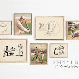 Baseball Print Set, Instant Digital Download, Boys Room Decor, Vintage Baseball Card Print, Antique Boys Nursery, Kids Sports Gift Bundle