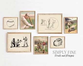 Baseball Print Set, Instant Digital Download, Boys Room Decor, Vintage Baseball Card Print, Antique Boys Nursery, Kids Sports Gift Bundle