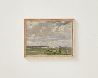 Vintage Golf Oil Painting,Digital Landscape Print, Masculine Wall Art, Horizontal Wall Art, Sports Poster, Golfing Gift, Retro Cubicle Decor