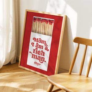 Mom I Am A Rich Man Print, Red Matchbox Cubicle Decor, Cher Aesthetic Poster, INSTANT Digital Download, Retro Dorm Decor dla Studentek