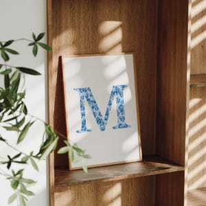 Chinoiserie Letter Art Print, INSTANT Digital Download, Delft Blue Monogram Wall Art, Nursery Baby Shower Gift, Victorian Wallpaper Antique