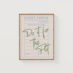 Sage Green Do It For The Plot Guest Check Print, INSTANT Digital Download, Modny plakat do akademika, Modne rzeczy Preppy ręcznie pisane