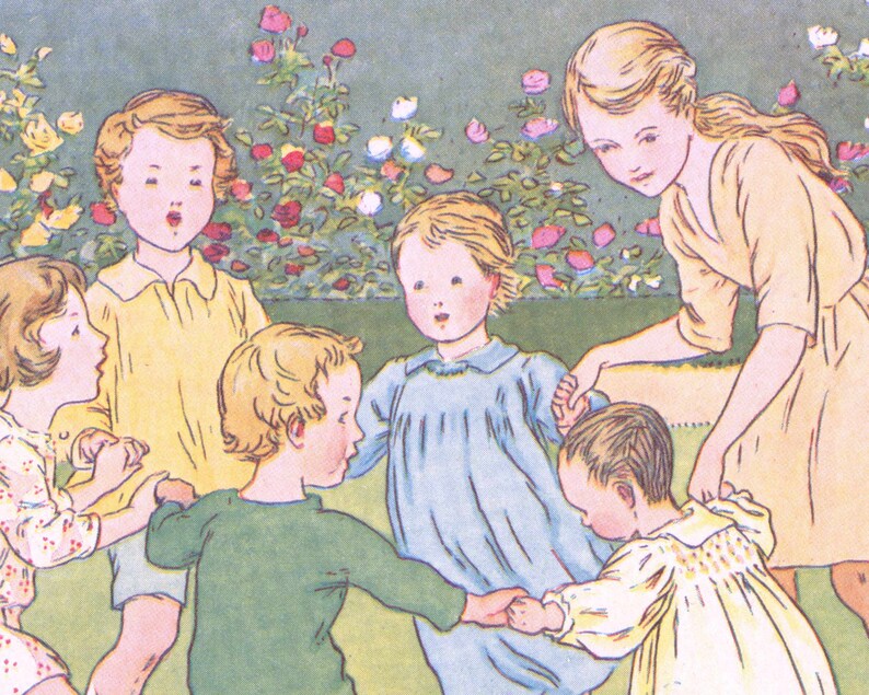 Ring Around the Rosey Nursery Rhyme Wall Art Vintage Wall Etsy