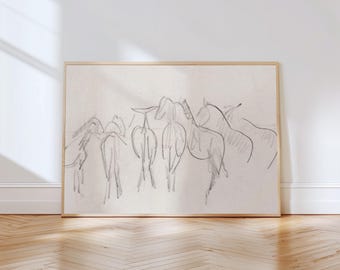 Vintage Printable Horse Sketch Drawing, INSTANT Digital Download, Equestrian Western Wall Art, Cowboy Farmhouse Decor, Farm Animal Nursery