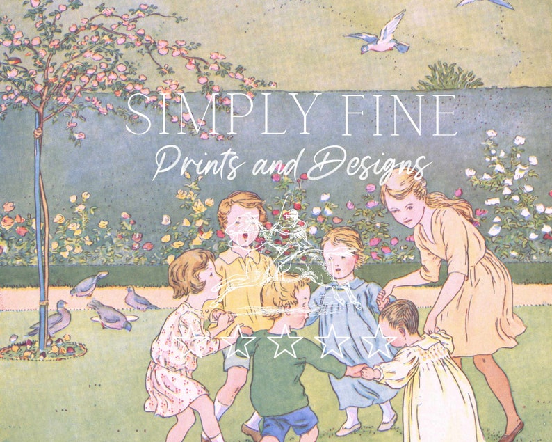 Ring Around the Rosey Nursery Rhyme Wall Art Vintage Wall Etsy