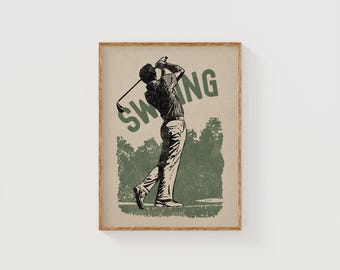 Vintage Golf Art, Father's Day Gift, Masculine Wall Art, Long Narrow Wall Art, Sports Wall Decor, Instant Download, Retro Cubicle Decor