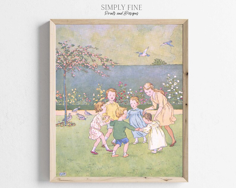 Ring Around the Rosey Nursery Rhyme Wall Art Vintage Wall Etsy