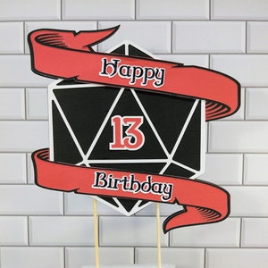 d20 Cake Topper Dungeons and Dragons DnD Happy Birthday Personalized Age