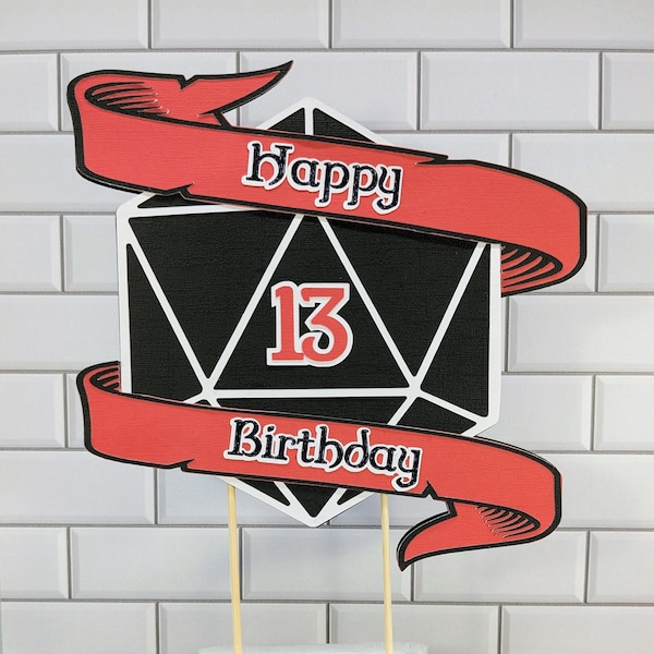 d20 Cake Topper Dungeons and Dragons DnD Happy Birthday Personalized Age