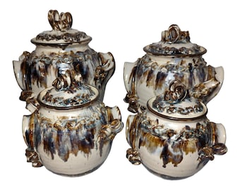 4 barattoli con coperchio in ceramica vintage MCM RJ Delwaide Canisters Studio Art