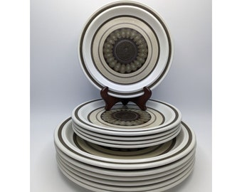 11 Royal Doulton Lambethware Sienna 6 platos llanos 5 platos laterales 1977