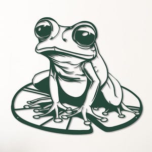 Art mural en métal grenouille arboricole, découpé au laser, signe de grenouille en métal, cadeau pour amateur de grenouille, art mural amphibien, décoration de grenouille mignonne-grenouille pour chambre d&#39;enfant thème-art des marais
