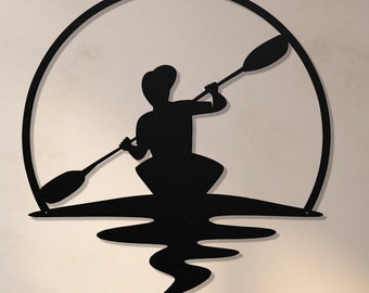 Happy Kayaker at Sunset Metal Wall Art-Indoor Outdoor Kayaking Sign-Outdoor Enthusiast Christmas Gift- Kayak Fan Art-Adventure Time Wall Art