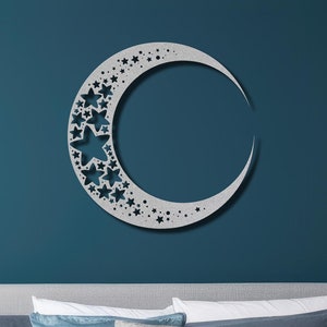 Laser Cut Metal Moon Sign-Magical Moon Full of Stars-Ramadan Art-Lunar Gift, Nature Lover Art-Patio Art, Halloween Decoration-Moon Wall Art