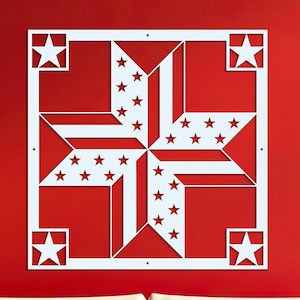 Stars & Stripes Barn Quilt Square Metal Sign-Amish Barn Quilt Wall Art-Modern Farmhouse Décor-PA Dutch Barn Star-Patriotic American Quilt