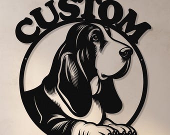 Custom Die Cut Metal Basset Hound Dog Sign, Dog Lover Gifts, Unique Personalized Indoor Outdoor Basset Hound Dog Mom Present, Dog Lover Gift