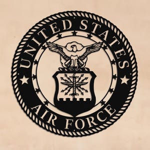 US Air Force Crest Metal Sign-United States Air Force Gift-Veteran Gift- Air Force Crest Wall Art, USA Patriotic Laser Cut Metal USAF Sign