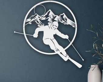 Skier Metal Wall Art-Indoor Outdoor Skiing Sign-Outdoorsy Wall Art-Adventure Time Winter Snow Skiing Art-Downhill Skiing Art-Ski Gift