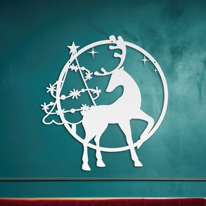 Die Cut Steel Reindeer Wall Art: Christmas Holiday Decoration