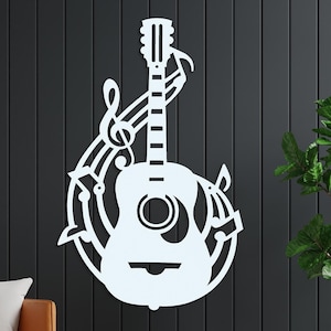 Acoustic Guitar Metal Wall Art, Laser Cut Metal Guitar Sign, Musician or Guitar Teacher Gift, Guitar Decor or Music Room Wall Art