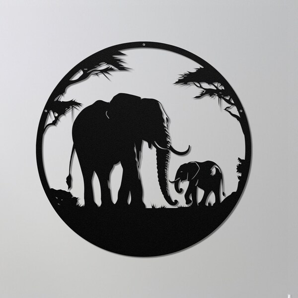 Die Cut Metal Elephant Wall Art-Mama Elephant and Baby Elephant Will Brighten any Room, Even a Safari Nursery Décor-Metal Elephant Sign Gift