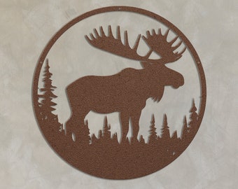 Metal Moose Sign for Your Moose Decor. This Bull Moose Metal Wall Art is a Great Moose gift or Nature Fan Gift, Circular Metal Artwork