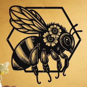 Honey Bee Metal Wall Art-Laser Cut Metal Bee Sign-Garden or Outdoor Patio Sign-Cottagecore Honeybee Décor-Bumblebee Artwork-Bee Lover Gift