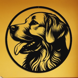 Die Cut Metal Golden Retriever Wall Art-Goldies Dog Lover Gifts-Circular Metal Wall Art Indoor Outdoor Golden Gifts-Laser Cut Metal Sign