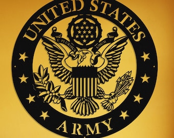 US Army Crest Metal Sign, United States Army Gift, Veteran Gift, Army Crest Wall Art, USA Patriotic Gift, Laser Cut Metal Sign
