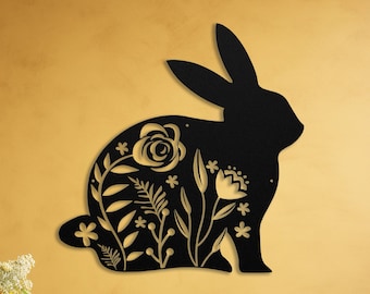 Floral Bunny Metal Wall Art: Cottagecore Easter Decor