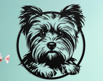 Die Cut Metal Yorkshire Terrier Wall Art, Our Yorkies make great dog lover gifts, Circular Metal Wall Art Indoor/Outdoor Yorkie Gifts