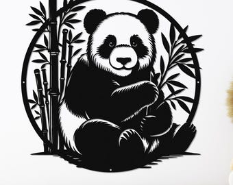 Panda Metal Wall Art – Bamboo Panda Steel Sign, Nursery Animal Decor, Laser Cut Wildlife Wall Decor, Indoor Outdoor Modern Farmhouse Gift