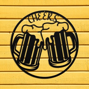 Metal Beer Sign-Beer Lover Gift- Bartender Gift-Home Bar Sign-Bar Accent Sign-Cheers With Beers Wall Art-Toasting Beers Wall Art-Bar Decor