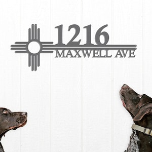 Zia Sun Personalized Address Sign, Custom Metal Sun Address Sign, Laser Cut Metal Home or Business Sign, Southwestern New Mexico Style