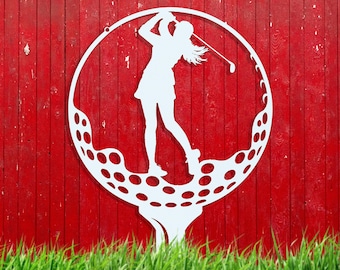 Metal Golfer Yard Stake, Lady Golfer in Action-Outdoor Golf Yard Decor-Golfer Gift Sign-Golfing Enthusiast Gift, Golf Mom Christmas Art Gift